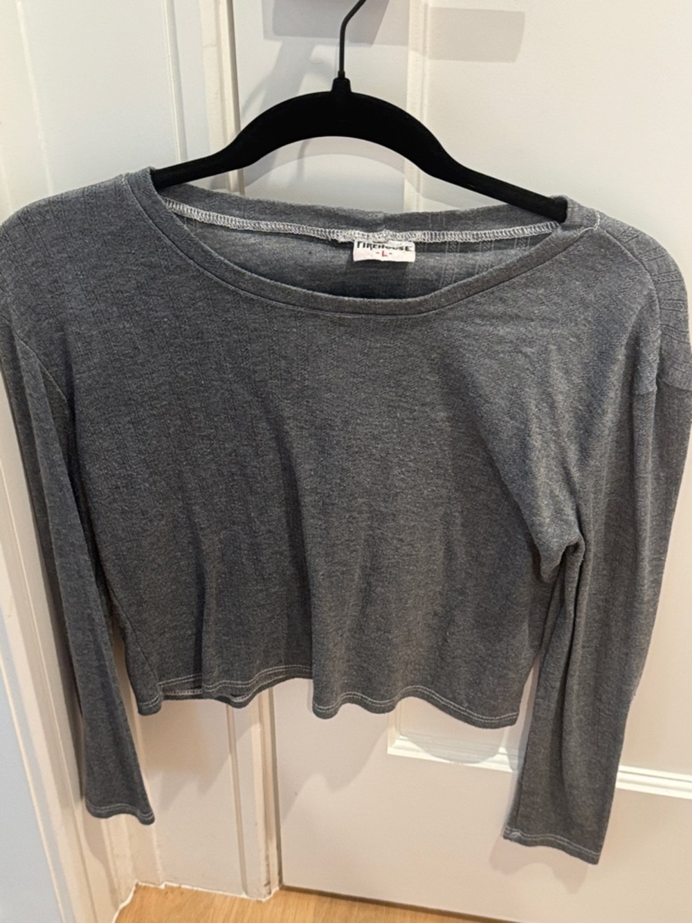 Free People Charcoal Gray Long Sleeve Cropped Tee - Soft Crewneck